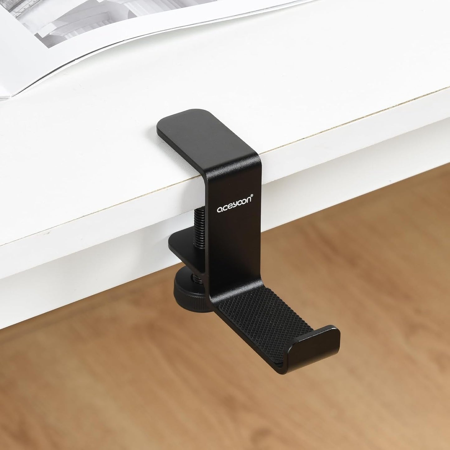 aceyoon Under Desk Headphone Hanger, Aluminum Headphone Stand,Headset Holder Space-Saving for Bag/Backpack/Gaming Headphone, Black