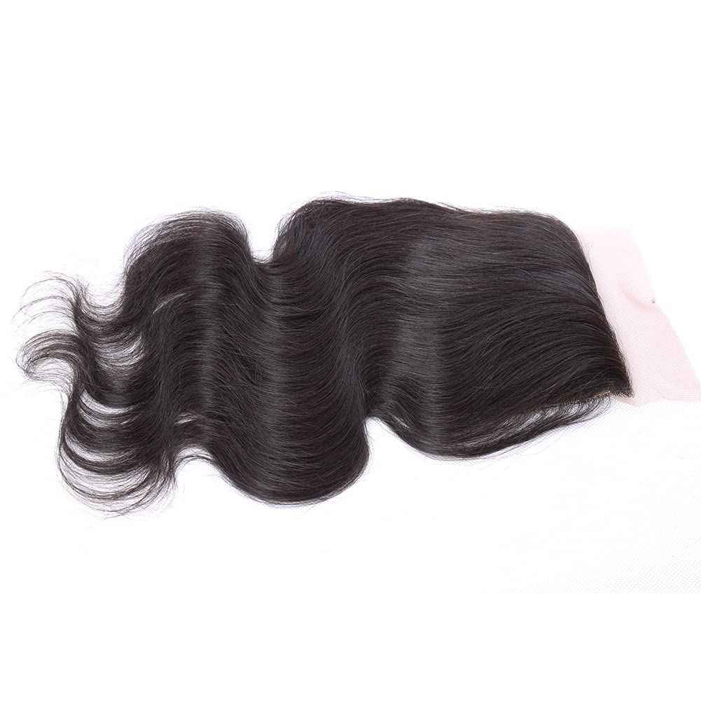 Greatremy 10A 14" Silk Base Closure with Baby Hair Body Wave Virgin Hair Closure 4"X4" Free Part Natural Color