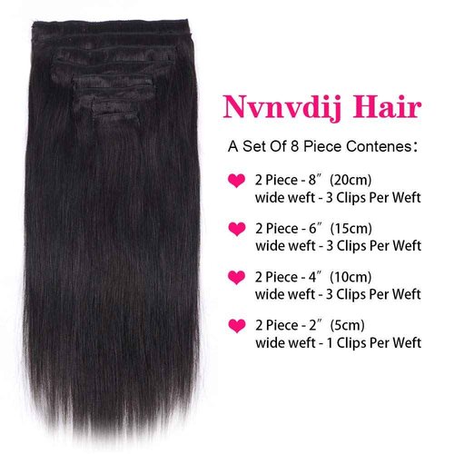 Clip in Hair Extensions Real Human Hair Straight Brazilian Human Hair Clip in Extensions 8Pcs 120g Silky Straight Remy Hair Clip ins for Women (26inch, #1B Natural Black)