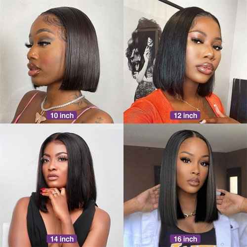 10 inch Short Bob Wigs Human Hair 4x4 HD Transparent Straight Short Bob Lace Front Wigs 150% Density Pre Plucked Hairline with Baby Hair for Women Unprocessed Lace Closure Bob Wigs Natural Corlor