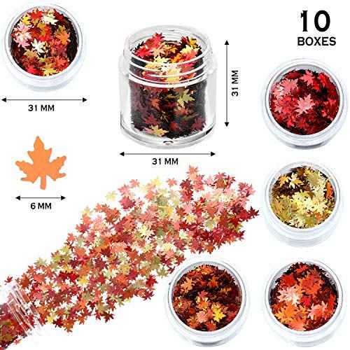 Maitys 10 Boxes Fall Nail Art Sequins Maple Leaves Nail Glitters 3D Autumn Glitter Flakes Thanksgiving Maple Leaf Sequins Decor Holographic Design Decals for Women DIY Decoration
