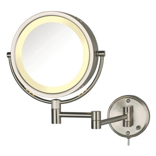 JERDON Wall-Mounted Makeup Mirror with LED Lighting - Lighted Makeup Mirror with 8X Magnification & Nickel Finish Wall Mount - Model HL75N