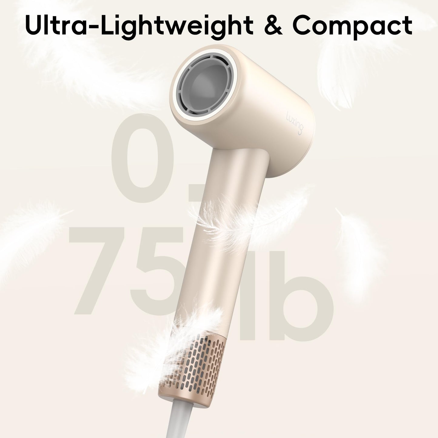 Hair Dryer, TurboLux 200 Million Negative Ionic 1500W High-Speed Blow Dryer for Fast Drying with Diffusers, Lightweight, Low-Noise Hair Dryer for Women with 110000 RPM Brushless Motor (Cream)