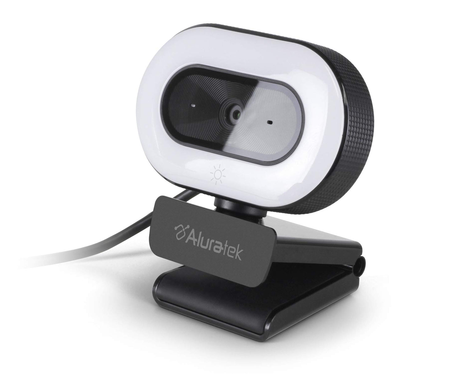 Aluratek 1080p HD Webcam with Ring Light, Auto Focus and Directional Noise Cancelling Mic, Universally Compatible, LED Adjustable Ring Light