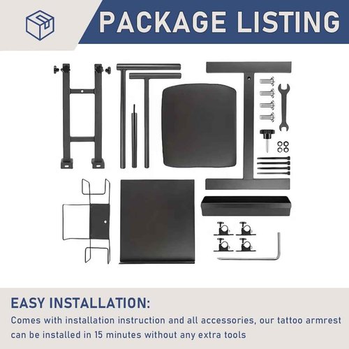 QUTUNI Tattoo Armrest with Tattoo Supplies Storage Board, Tattoo Workbench with Adjustable Height & Tilt, Portable Tattoo Bracket for Tattoo Studio Salon