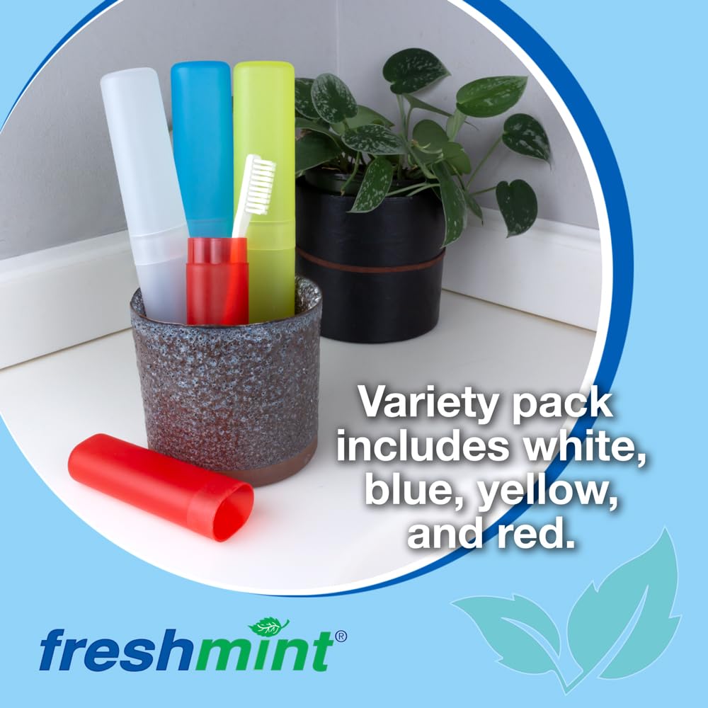 (Pack of 100) Freshmint Toothbrush 2 Piece Holder Individually Wrapped Variety of Colors (Yellow, Blue, Clear, Red)