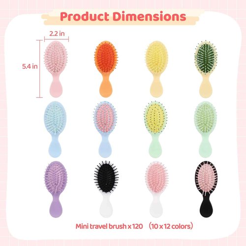 120 PCS Mini Wet Hair Brush Bulk,Travel Detangling Comb Brush with Soft Bristles for Wet and Dry Hair, Smoothing Knots with Ease for Most Hair Types
