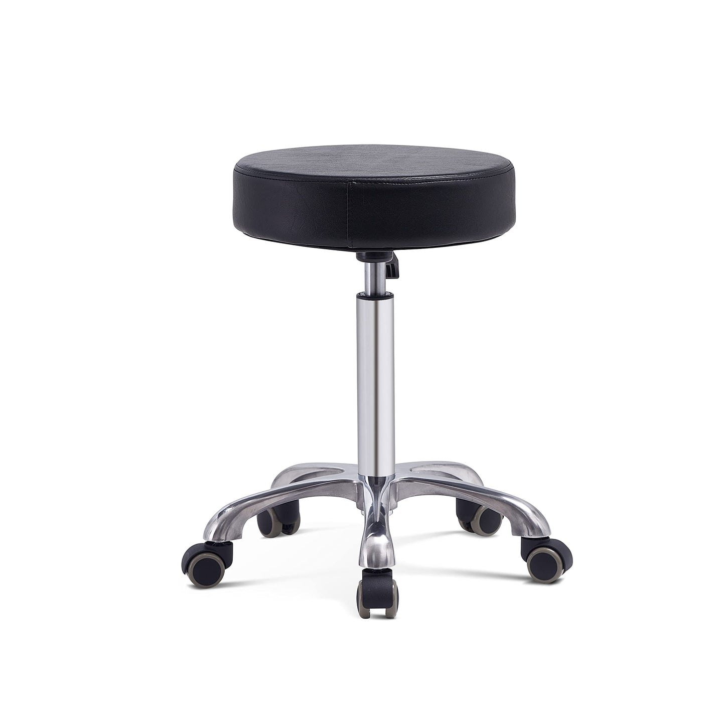 Grace & Grace Height Adjustable Rolling Swivel Stool Chair with Wheels and Round Seat Heavy Duty Metal Base for Salon,Massage, Factory, Shop (No Backrest with Casters-Classic Flat,Black)