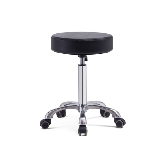 Grace & Grace Height Adjustable Rolling Swivel Stool Chair with Wheels and Round Seat Heavy Duty Metal Base for Salon,Massage, Factory, Shop (No Backrest with Casters-Classic Flat,Black)