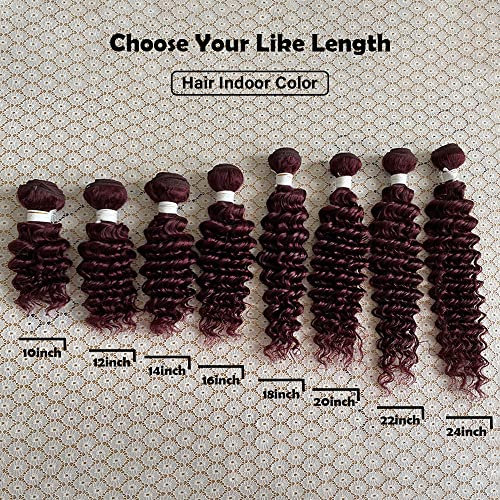 REMY HAIR Deep Wave Hair Weaves 99j Red Wine Color Deep Curly Unprocessed Virgin Human Hair Extensions Burgundy Deep Wave Brazilian Hair 1 Bundles 24 Inch