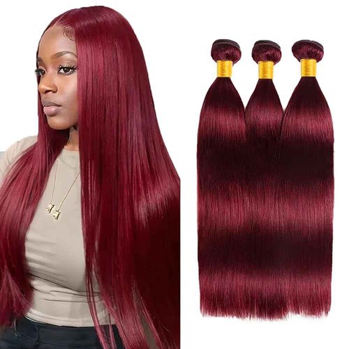 Condescension Human Hair Bundles Burgundy 99J Straight 22 24 26 Inch Bundles Human Hair 100% Unprocessed Burgundy Soft Sewn In Hair with Double Weft for Black Women