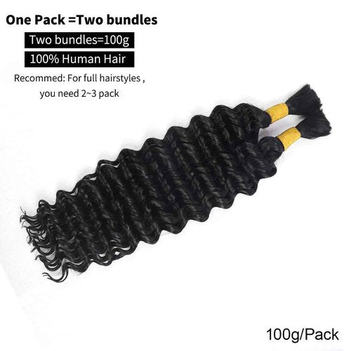 Aailvmey Human Braiding Hair for Boho Braids Bohemian Deep Wave Bulk 100% Human Hair for Braiding Wet and Wave Human Culry Hair for Boho Knotless Braids No Weft 2 Bundles 100g Hair Extensions