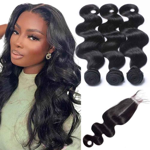 HEREAL 2x6 HD Lace Closure with Bundles 16 18 20 +14 Inch Body Wave 3 Bundles with Closure Human Hair Unprocessed Brazilian Virgin Human Hair Natural Color