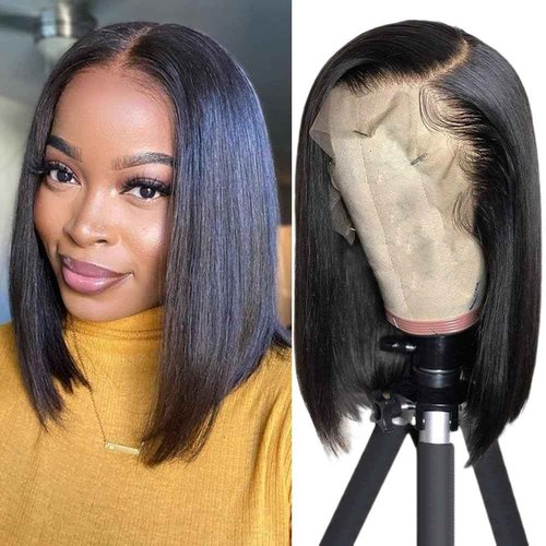 Youngirl Straight Bob Wig Human Hair 14 Inch 13x4 HD Lace Front Wigs for Black Women Glueless Short Bob Lace Frontal Wig Human Hair Pre Plucked 150% Density Natural Black