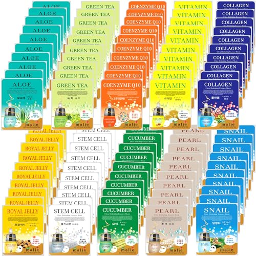 100 Pcs-Combo Ultra Hydraiting Essence Mask (10 types x 10 pcs), Korean Facial Mask Sheet, Skincare Moisturizing