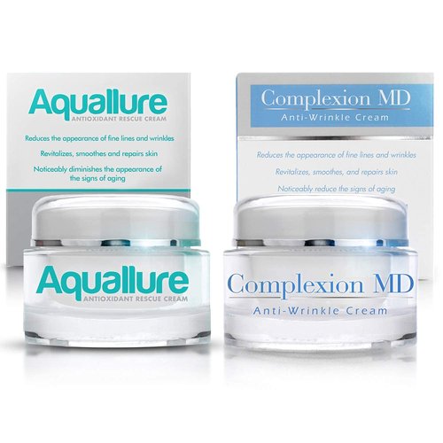 Aquallure Antioxidant Rescue Cream and Complexion MD Advanced Anti-Wrinkle Cream – Clinically Tested Multi-Peptide with Hyaluronic Acid – Face Moisturizer – Hypoallergenic for All Skin Types – 1 Oz (2 items)