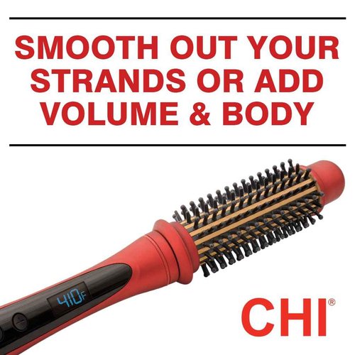CHI Tourmaline Ceramic Series Heated Round Brush, Reduces Frizz & Adds Shine To Hair, Adjustable Temperature & Automatic Shut-Off, 1.25" Barrel, Ruby Red