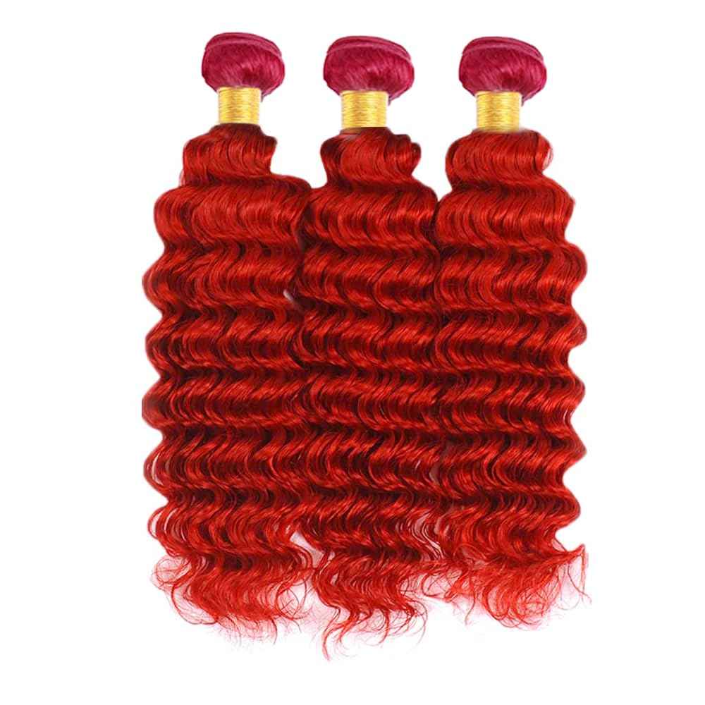 34 34 34 Inch Red Deep Wave Bundles Red Human Hair Bundles Grade 8A Brazilian Virgin Burgundy Deep Wave Hair Extensions