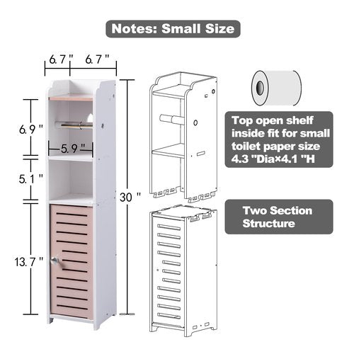 AOJEZOR Toilet Paper Holder Stand: Small Bathroom Storage Cabinet - Pinkish Rose - White