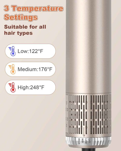 Hupifaz 6 in 1 Air Styler, Blow Dryer Brush Set, Auto wrap Hair Styler for Curling, Volumizing, Straightening and Styling, Negative Ion Frizz-Free Hot Air Brush (Ash-Gold)
