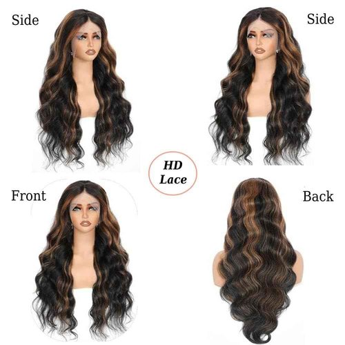 HANGFIRST 30 Inch 13x6 Highlight Body wave Lace Front Wigs Human Hair 180% Density Ombre1B/30 Brazilian Virgin Human Hair Wigs for Women Pre Plucked with Baby Hair