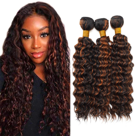 Highlight P1B30 Deep Wave Bundles Ombre Brown Human Hair Bundles Grade 8A Brazilian Remy Hair Weaves Extensions For Women 22 24 26 Inch