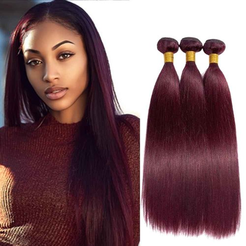 BilltiiWW Color 99j Straight Bundles Burgundy Straight Bundles Weave Extensions Double Weft Brazilian Soft and Silky for Black Women 18 20 22 Inch