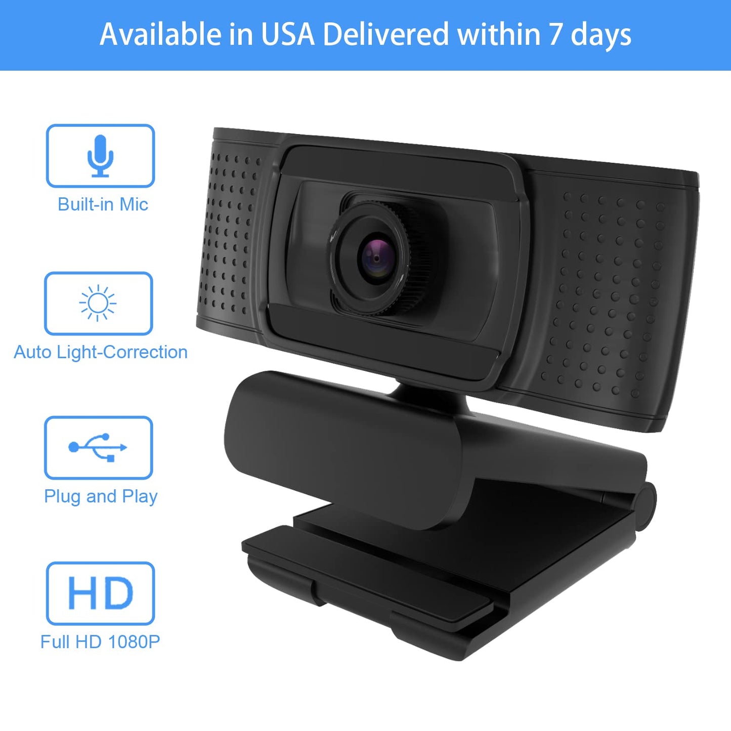 Anivia 1080p HD Fixed Focus Webcam, USB Camera with Microphone Free Cover Slide, Mini Plug and Play Video Calling Computer Camera, Built-in Mic, Flexible Rotatable Clip(The Tripod not Included)