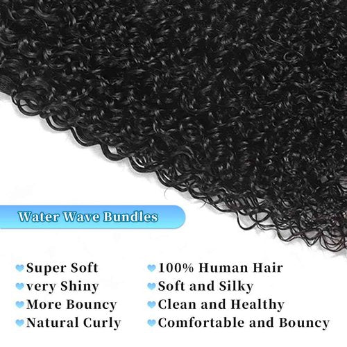 PXCPXC Water Wave Human Hair Bundles 20 22 24 Inch 12A Burmese Deerp Curly Bundles Human Hair 100% Unprocessed Wet and Wavy 3PC Bundles Human Hair Extensions Natural Black
