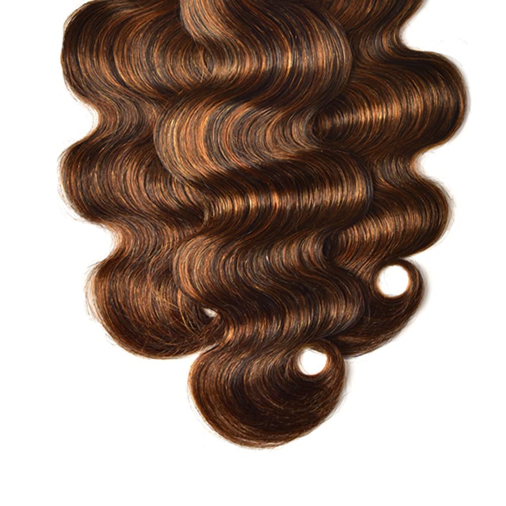 Giginger Bundles Human Hair Body Wave Human Hair Bundles 20 22 24 Inch Brazilian Chocolate Brown Highlight P4/30 Unprocessed Quick Weave Soft Sewn In Hair Extensions for Black Women
