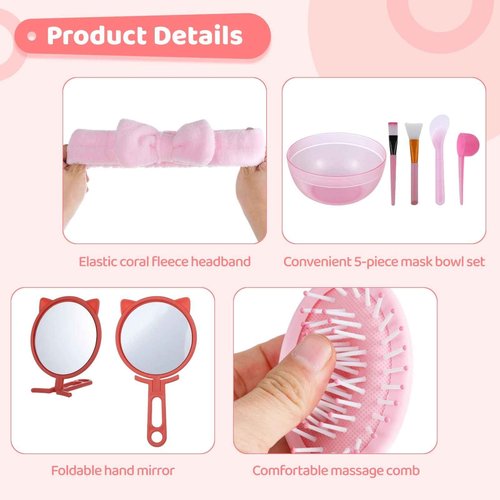 64 Pcs Kids Foot Spa Kit for Girl Spa Party with Pink Washbasin Salon Towels Nail Kit for DIY Manicure, Sleepover Party Favors for Little Ones, Foot Care Kit (Pink2)