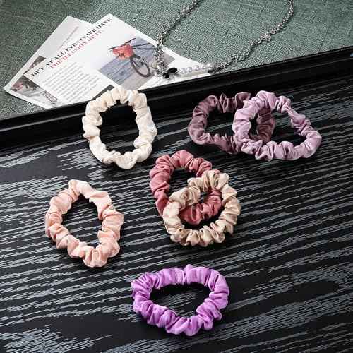 30 Pcs Small Scrunchies for Women Girls, No Damage Hair Accessories Ponytail Holders, Elastic Soft Rubber Bands for Thick Thin Hair (Pink & Purple Colors)