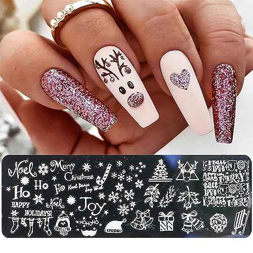 6pcs Christmas Nail Stamping Plate Nail Stamping Kit for Nails Snowflake Reindeer Christmas Tree Lights Image Plates Nail Stamping Plate for Women£¨4.72 x 1.57 inch£©