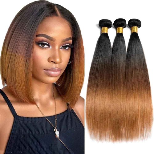 Condescension Brazilian Omber T1B/4/30 Human Hair Bundles 10 12 14 Inch Straight Hair 3 Bundles Human Hair 100% Unprocessed Remy Virgin Weave Hair for Women