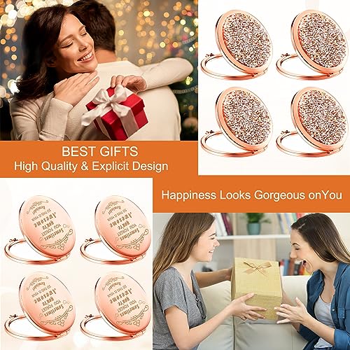 Cindeer 20 Pcs Small Compact Mirror Folding Pocket Makeup Round Hand Held Cosmetic Magnifying Compact Rhinestone Mirror with 1X/2X Magnification for Women Girls Travel (Gold Style)