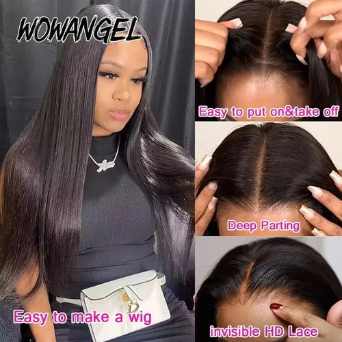 WOWANGEL 2x6 SKINLIKE Real HD Lace Closure, Undetectable HD Film Lace Unprocessed Straight Human Hair Closure Bleached Knots Pre Plucked Super Invisible Lace Closure Natural 20 Inch