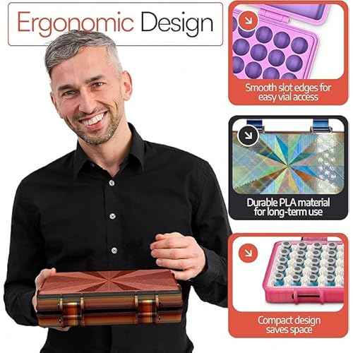 3D Printed Vial Storage Case - Waterproof 3ml Vial Storage Case with 25 Slots - Freezer Safe Hard Shell Essential Oil Case for Home, Fridge, Travel, 16mm Max Diameter, 35mm Max Height