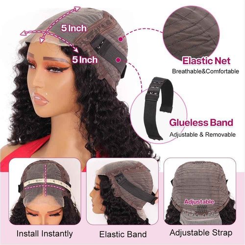 Ailwelia Curly Bob Wig Human Hair Deep Wave 200% Density 5x5 HD Lace Closure Wigs Human Hair Bob Wigs For Black Women Wear And Go Glueless Curly Wig Black Color 16 Inch