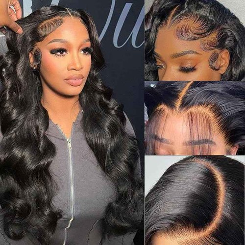 Aoque Body Wave Lace Front Wigs Human Hair 13x6 HD Lace Frontal Wigs Human Hair Pre Plucked with Baby Hair 200 Density Glueless Wig Brazilian Virgin Human Hair for Black Women Natural Color 22 Inch