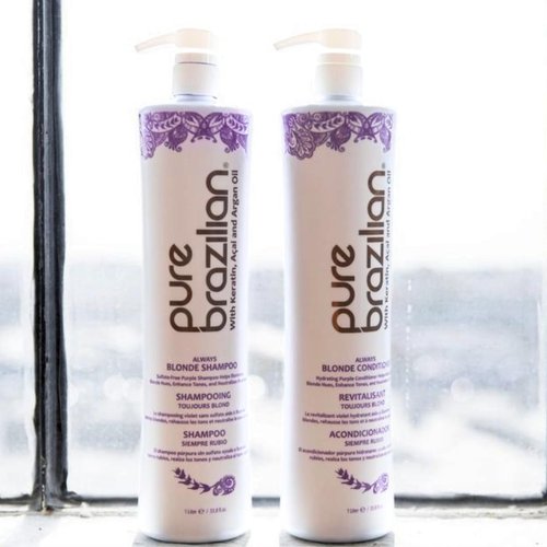 Pure Brazilian Always Blonde Conditioner with Keratin, Acai & Argan Oil, Purple Conditioner for Color-Treated Hair, Sulfate-Free, 33.8 Fl Oz