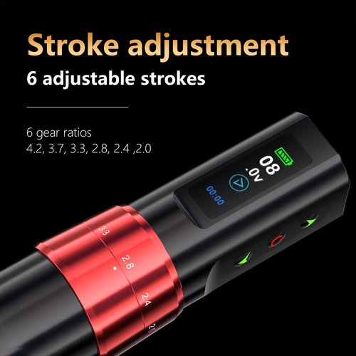 BIGWASP Z3 Wireless Rotary Tattoo Machine Pen, 6 Adjustable Stroke Lengths, 1,800mAh Battery with Extra Battery, Coreless Motor for Professional Artists - Black