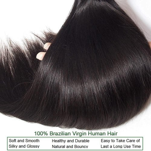 Human Hair Bundles Straight Hair 20 22 24 Inch 3 Bundles Human Hair 100% Unprocessed Brazilian Remy Virgin Hair Extensions Sew In Hair Bundles Natural Black