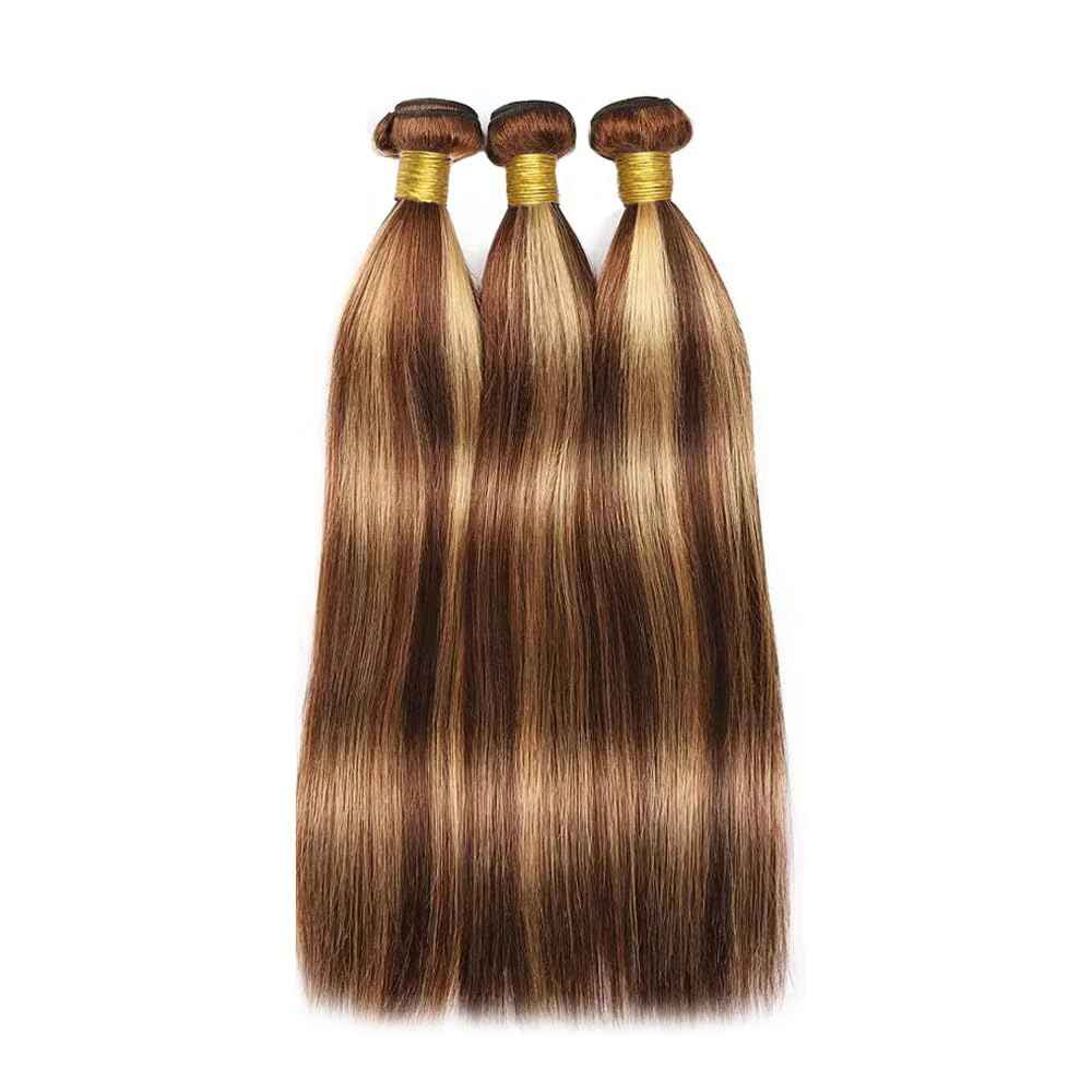 26 28 30 Inch Highlight Bundles Human Hair P4/27 Straight Honey Brown Bundles Brazilian Virgin Human Hair Bundle Brown Highlights Bundle Silky Soft Remy Hair Extensions