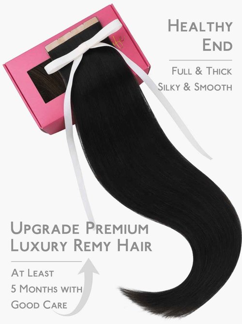 WENNALIFE 8cm Tape in Hair Extensions Real Human Hair, Tape Weft Hair Extensions Human Hair 20 Inch 100g 20pcs Jet Black Luxury Remy Hair Straight Extensiones De Cabello Hmano