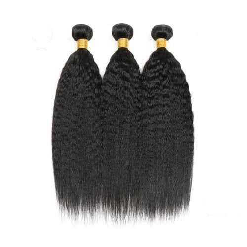 24 26 28 inch Color 1B Human Hair Bundles Yaki Straight Bundle Kinky Straight Human Hair 3 Bundles Double Weft Yaki Bundle