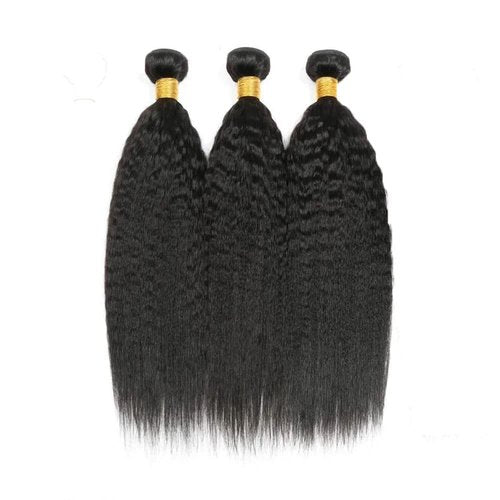 26 28 30 inch Color 1B Human Hair Bundles Yaki Straight Bundle Kinky Straight Human Hair 3 Bundles Double Weft Yaki Bundle