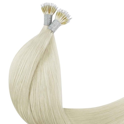 YoungSee Nano Bead Hair Extensions Human Hair Blonde Platinum 20 Inch Nano Ring Hair Extensions White Blonde Remy Hair Nano Tip Extensions Real Human Hair for Natural Look 50G