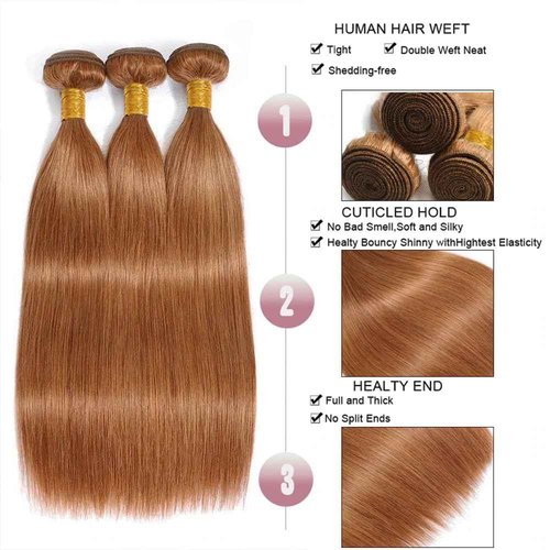 Habiliana Bundles Human Hair 22 24 26 Inch Straight 30 Light Brown Human Hair Bundles 11A Unprocessed Brazilian Virgin Quick Weave Hair Extensions for Black Women