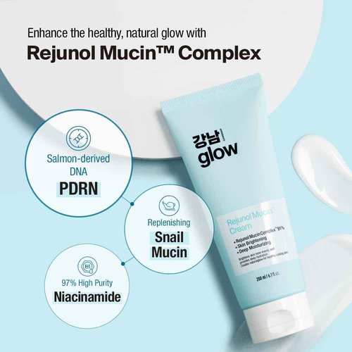 GANGNAM GLOW Rejunol Mucin PDRN Facial Cream 6.76 floz - 91.5% Snail Mucin Moisturizer with Hyaluronic Acid & Panthenol I Korean Skin Care I Face Moisturizer for Women | Salmon DNA