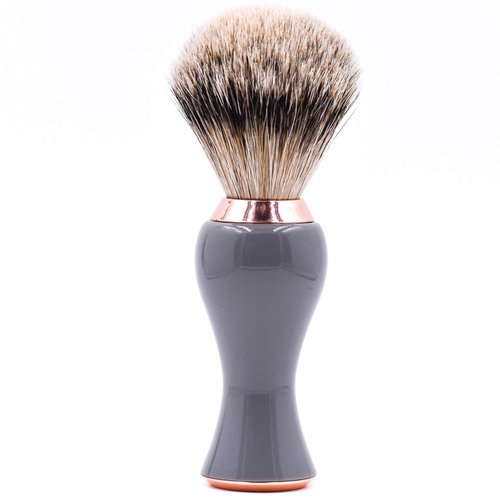 Parker Silvertip Badger Shaving Brush with Stand - Extra Dense and Extra Soft Bristles - Deluxe Gray and Rose Gold Handle - Shaving Brush for Men & Women